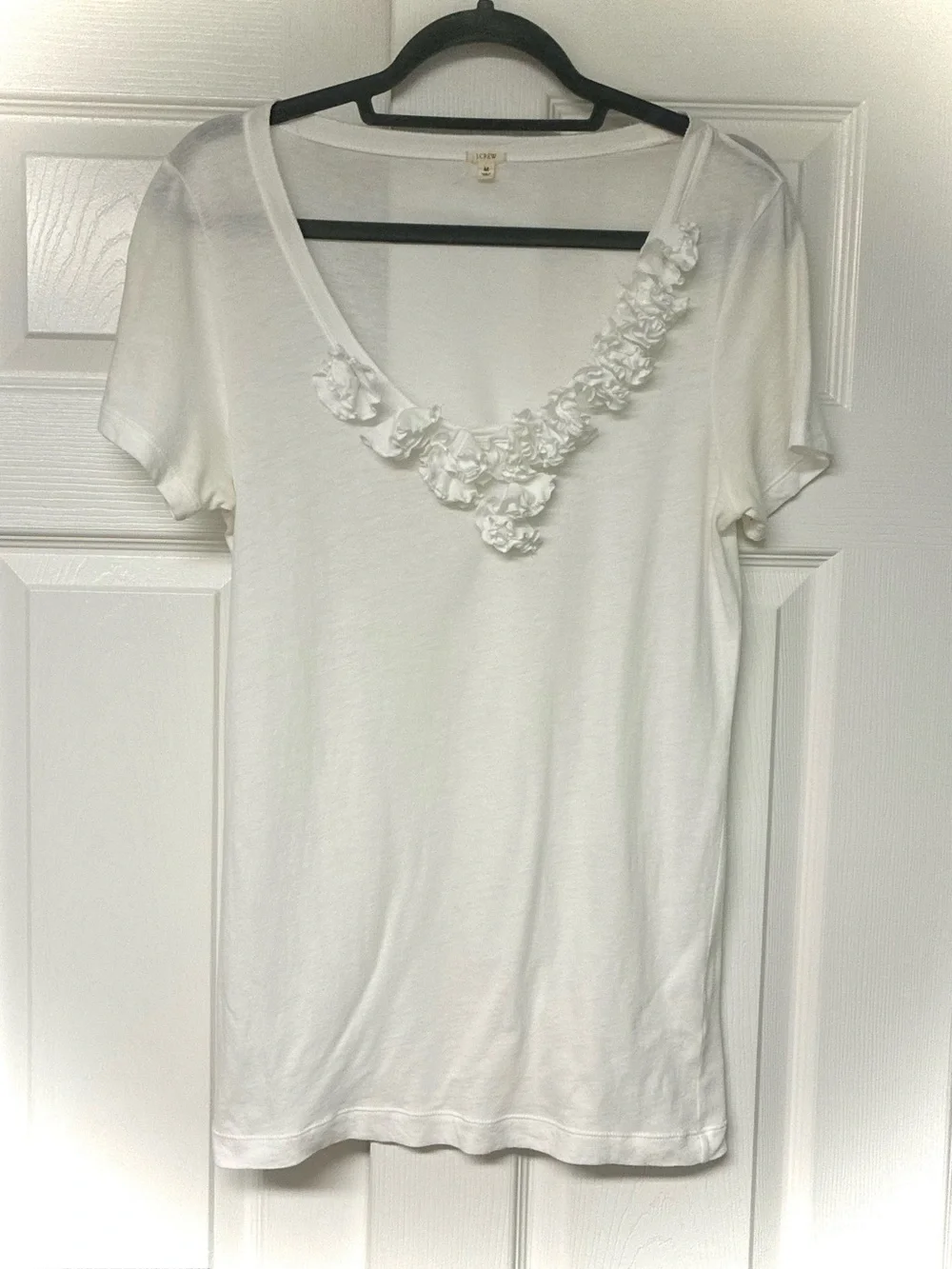 J. Crew Tissue Cotton Tee, Oversized, Scoop Neck, Rosettes, EUC. White, Size Med